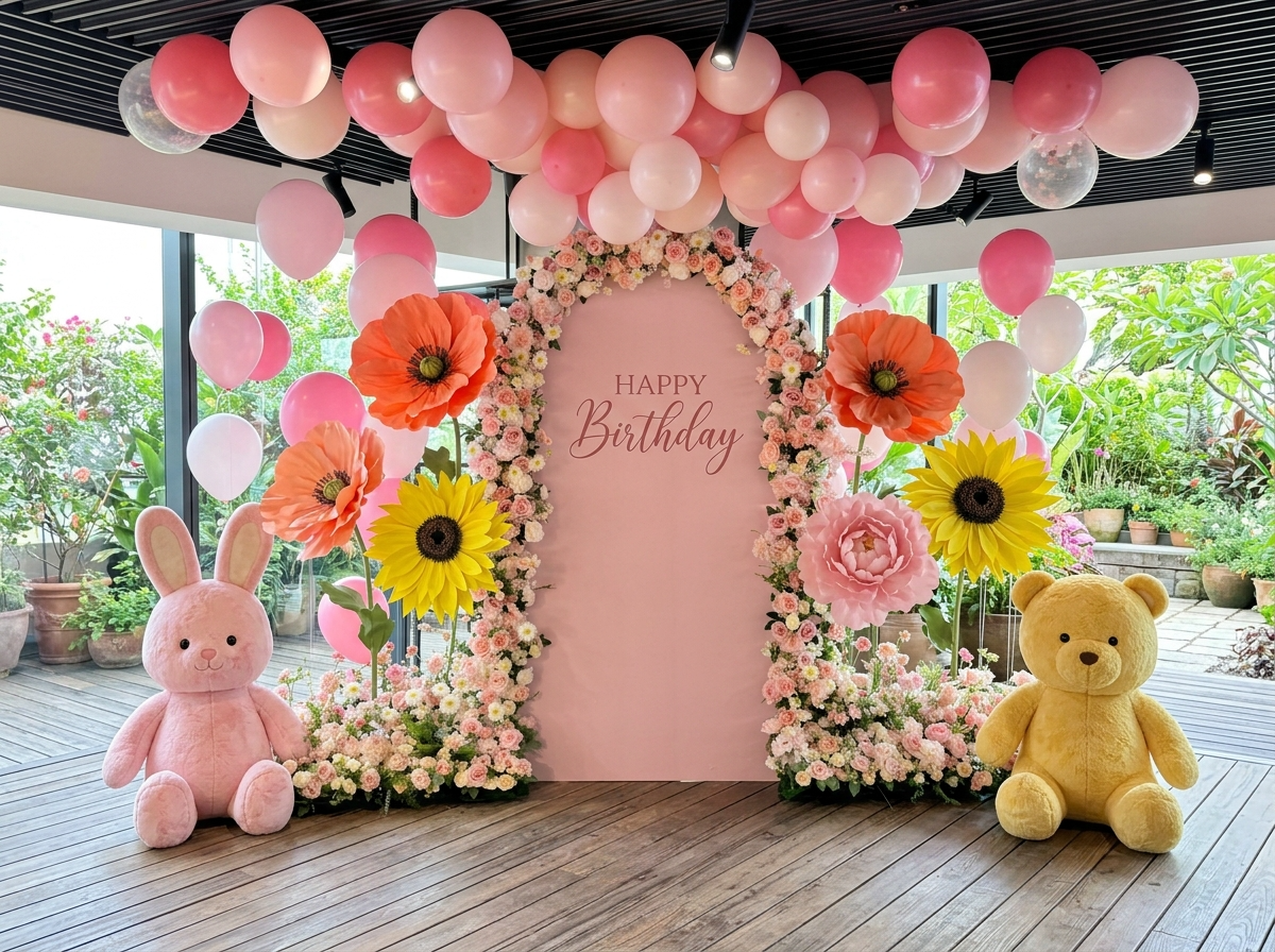 Balloon & birthday photo zone - giant flower and balloon decor
