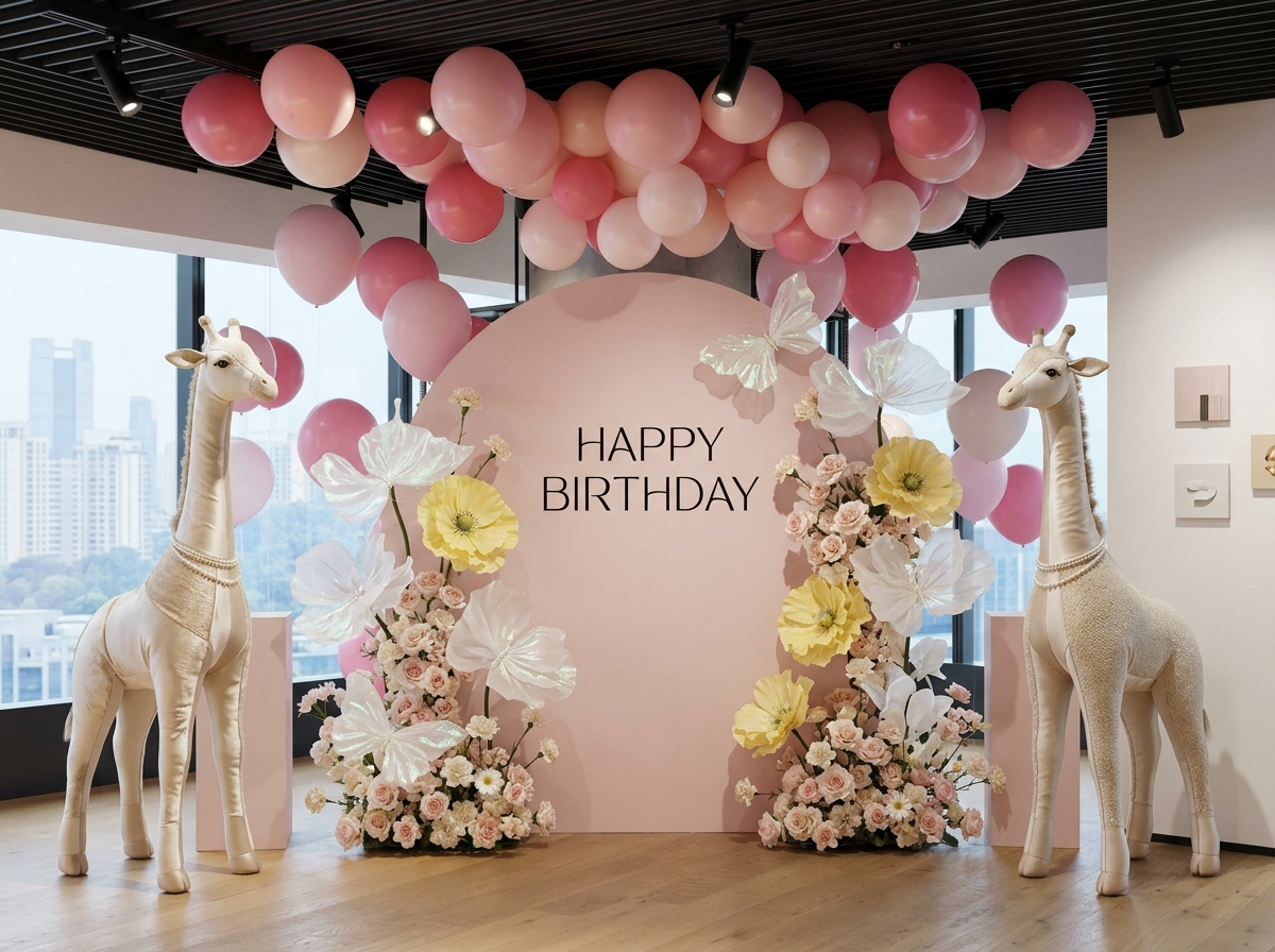 Birthday balloon photo zone - balloons and flowers, Korea